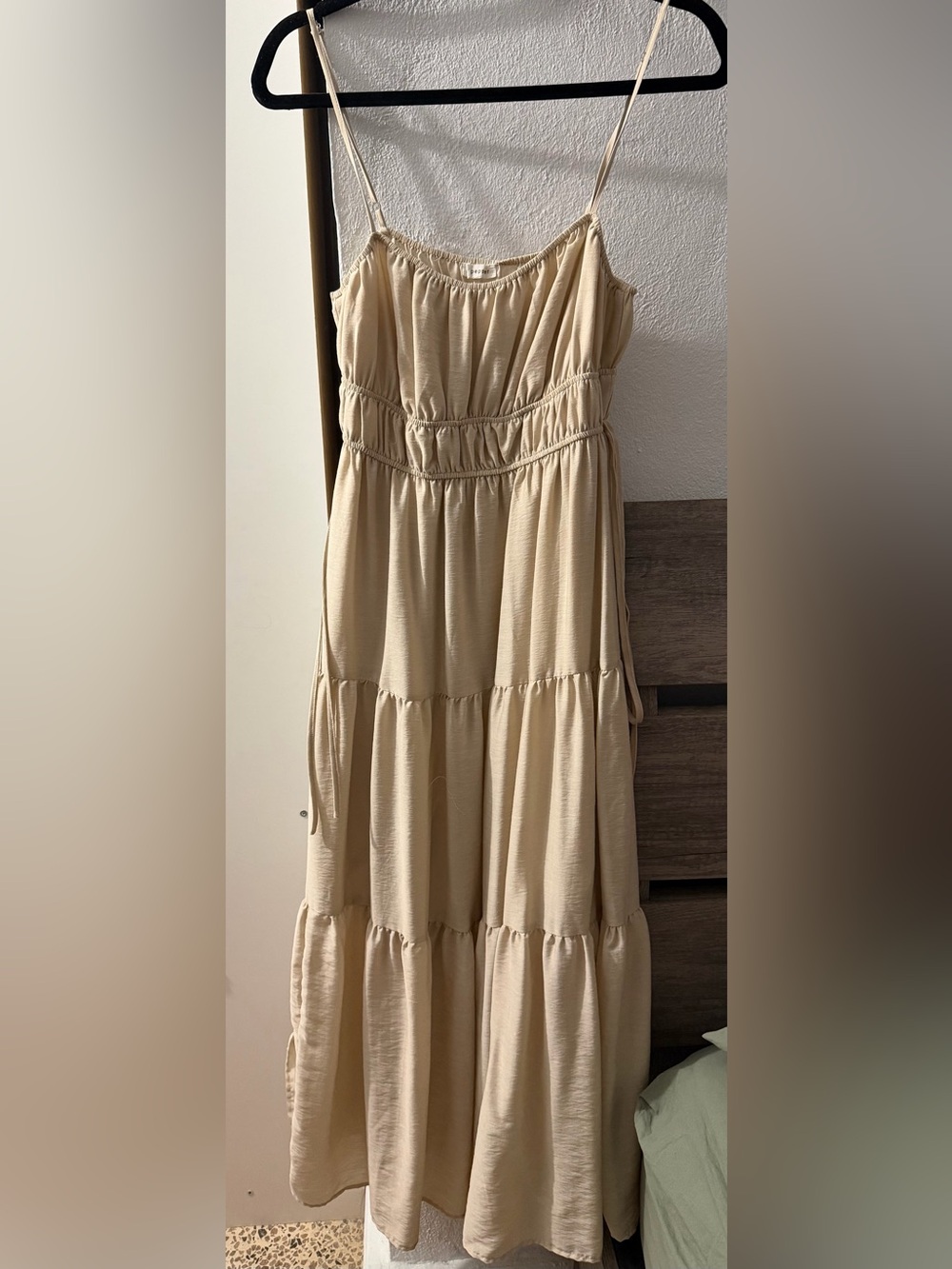 T.J.Maxx Cream Tiered Spaghetti-Strap Maxi Dress